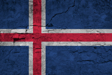 Patriotic cracked wall background in colors of national flag. Iceland