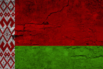 Patriotic cracked wall background in colors of national flag. Belarus