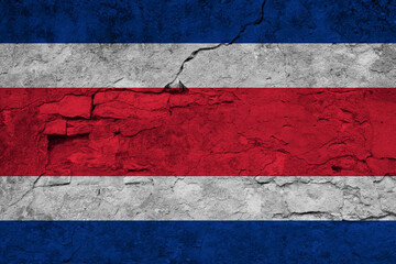 Patriotic cracked wall background in colors of national flag. Costa Rica