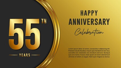 55th anniversary logo with gold color for booklets, leaflets, magazines, brochure posters, banners, web, invitations or greeting cards. Vector illustration.