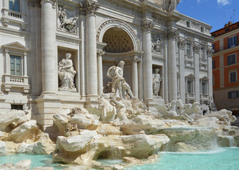 Angled view of the Trevi Fountain in Rome 