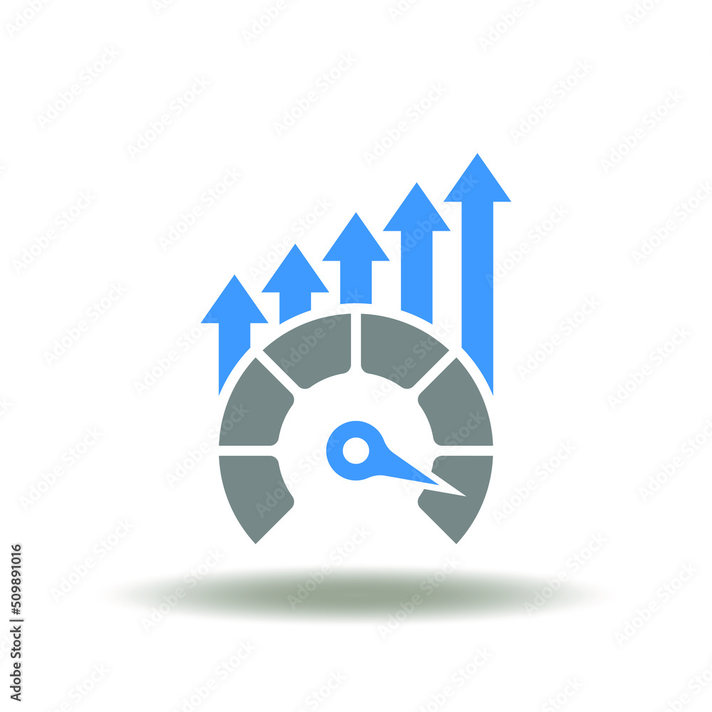 Poster vector illustration of spedometer with arrows up. icon of performance. symbol of growth and control 