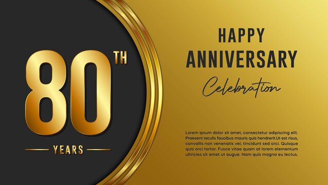 80th anniversary logo with gold color for booklets, leaflets, magazines, brochure posters, banners, web, invitations or greeting cards. Vector illustration.