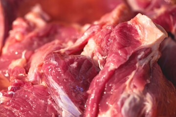Piece of fresh raw meat, red meat closeup