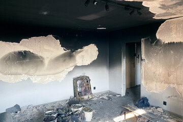 House after the fire, burnt room from the inside