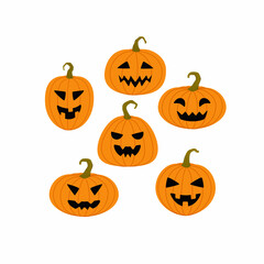 Set of orange pumpkins with smiles for the holiday Halloween. Vector illustration.