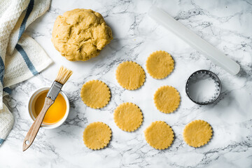 cookies process homemade dessert dough egg on marble background
