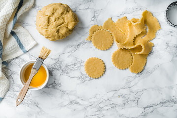 cookies process homemade dessert dough egg on marble background