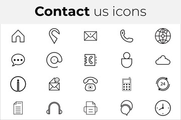 Contact us outline icons large set and mobile communication set flat vector illustration