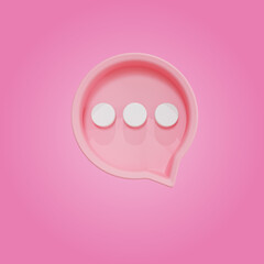 Bubble talk or comment sign symbol on pink background. 3d render.