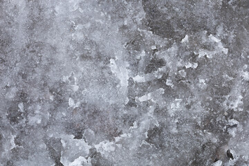 Background with snow slush outside on street road caused by melting snow. Muddy snowy road. Winter...