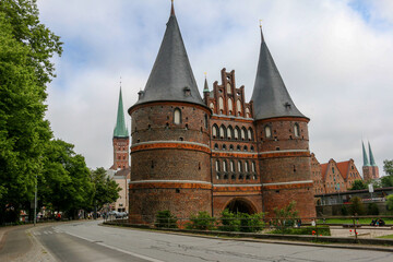 Fototapeta na wymiar The Holstentor, a historical city gate at the city of Lübeck, Germany