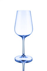 Empty wine glass with reflection isolated on white background