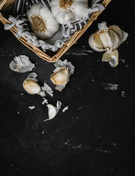 garlic on black background
