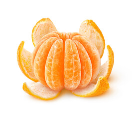 One peeled citrus fruit isolated on white background