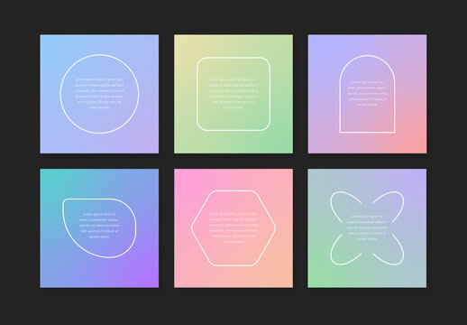 Set of Social Layouts with Pastel Gradient and Simple Shapes