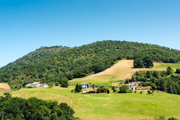 Farmland on a foothill in the French Pyrenees.