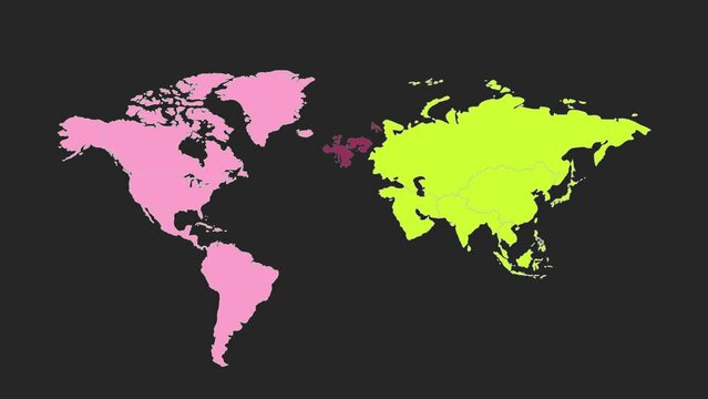 Planisphere animation with continents divided by colors