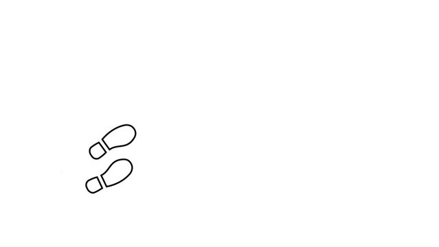 Footprints of shoes walking diagonally on white background