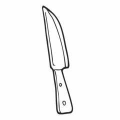 Kitchen knife drawn in the style of Doodle.Black and white image.Monochrome.Outline drawing.Vector image