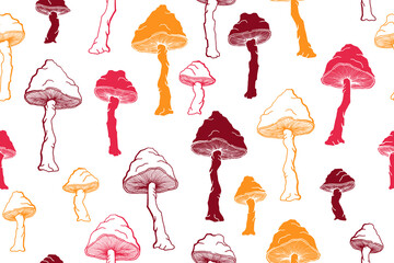 Amanita choky inedible mushrooms seamless pattern vector illustration.