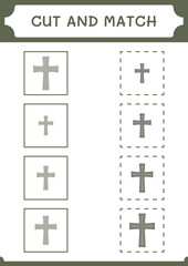 Cut and match parts of Christian cross, game for children. Vector illustration, printable worksheet