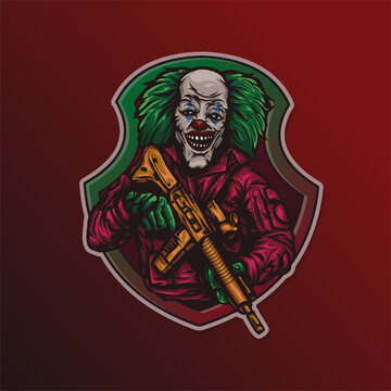 Horror Clown Mask Warrior Squad Soldier Battleroyale CODM PUBG Freefire Pointblank Esport Vector Logo