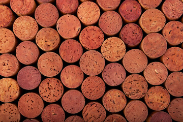 Wine corks of red wine, top view. Vintage wine corks. Design element