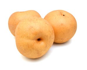 Yellow pears over white background