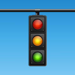 Vector Banner with 3d Realistic Detailed Road Traffic Lights on Blu Sky Background. Safety Rules Concept, Design Templete. Stoplight, Traffic Lights Template