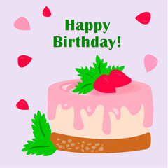 Сake with berries. Birthday card.