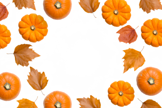Autumn frame background with pumpkins and leaves