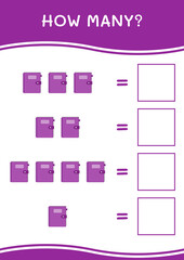 How many of Notebook, game for children. Vector illustration, printable worksheet