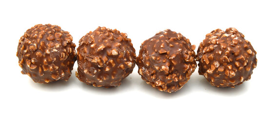 Chocolate candies collection. Beautiful Belgian truffles isolated on white background