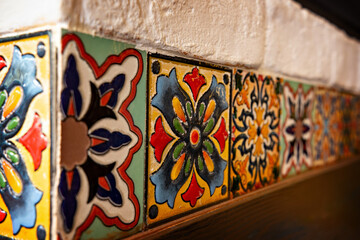 Colourful tiles on the wall in the coffeeshop in Beirut, Lebanon