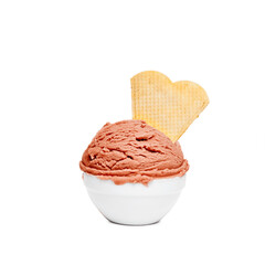 Hazelnut ice cream with cone isolated on white background