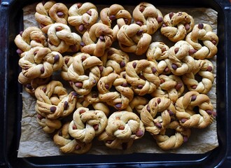 Taralli, donut-shaped savory biscuits with lard, pepper and almonds, typical of the southern...