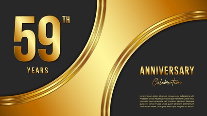 59th anniversary logo with gold color for booklets, leaflets, magazines, brochure posters, banners, web, invitations or greeting cards. Vector illustration.