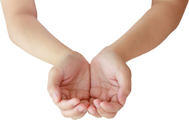 Cupped hands of young woman isolated