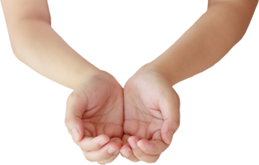 Cupped hands of young woman isolated