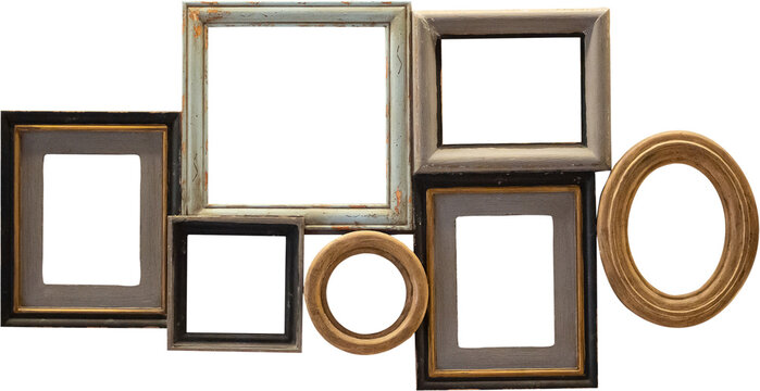 Blank vintage wooden picture photo frame set collection isolated