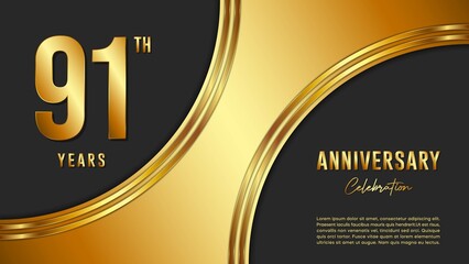91th anniversary logo with gold color for booklets, leaflets, magazines, brochure posters, banners, web, invitations or greeting cards. Vector illustration.