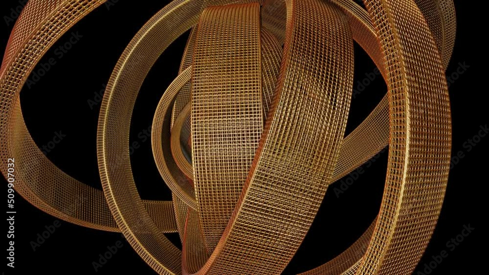 Aufkleber abstract looping 3d animation of the rotating textured golden metallic wireframe gold rings rendered