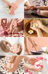 Foto op Canvas Collage with young women undergoing spa pedicure and manicure treatment in beauty salon © Pixel-Shot