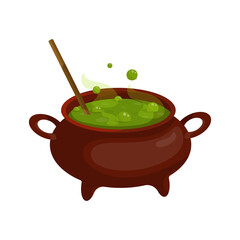 Cauldron with green potion for Halloween holiday.Cartoon vector graphics.