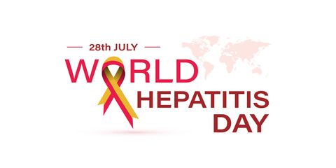 28 july world hepatitis day. red, yellow ribbon. vector illustration. Medical solidarity day concept. - obrazy, fototapety, plakaty