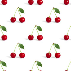 Cherry seamless pattern on white background. Berry pattern for the print. Summer abstract background.