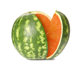 Ripe watermelon with slice isolated on white background