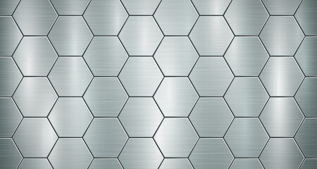 Abstract metallic background in light blue colors with highlights, consisting of voluminous convex hexagonal plates