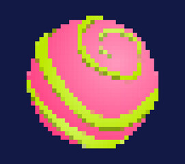 Fototapeta premium Pixel planet concept. Sticker for social media in retro style. Multicolored satellite image for printing on childrens clothing. Space, galaxy and universe, innovation. Cartoon flat vector illustration